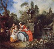 Nicolas Lancret A Lady in a Garden Taking coffee with some Children painting